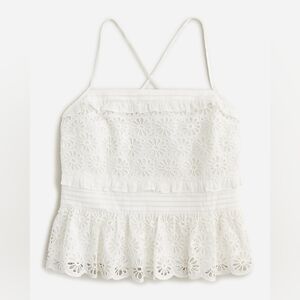 J.Crew White Cross-back Smocked-Waist Eyelet Top Size XS